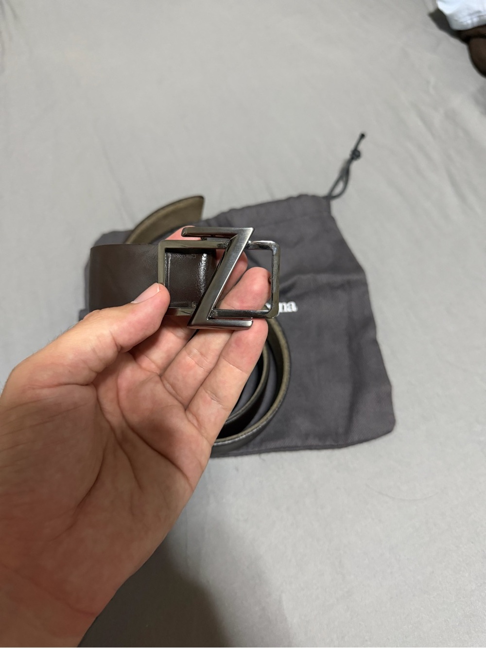 Ermenegildo Zegna Brown Leather Belt with Z Buckle